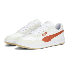 Puma, Pantofi sport de piele ecologica Court Ultra Lite, Alb fildes, Portocaliu mandarina, Alb murdar, 10 Puma, Pantofi sport de piele ecologica Court Ultra Lite, Alb fildes, Portocaliu mandarina, Alb murdar, 10