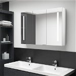 vidaXL Dulap de baie cu oglindă și LED, alb strălucitor, 89x14x62 cm, vidaXL