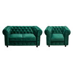 Set CHESTERFIELD 2-1, canapea fixa 2 locuri si 1 fotoliu fix, verde, Exclusive