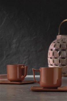 Set cești de cafea, Maro, 22x7x14 cm, Kütahya Porselen