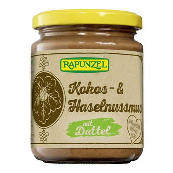 Crema de cocos, alune si curmale FARA ZAHAR Rapunzel, bio, 250 g, Rapunzel