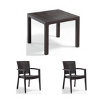 Set gradina cu masa CLASSI 90x90 cm + 2 scaune PARIS 62x58x88 cm, model ratan, maro, Expomob