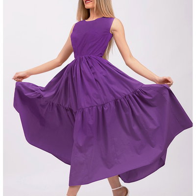 Rochie evazata fara maneci cu buzunare laterale, Violet