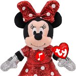 Jucarie de plus TY - Beanie Babies, Disney Minnie Mouse, cu sclipici si sunete, 20 cm