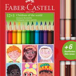 CREIOANE COLORATE 12+3 CR. BICOLORE PIELE CHILDREN OF THE WORLD FABER-CASTELL, Faber Castell