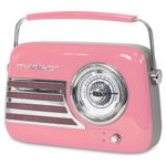 Radio FM portabil Nostalgia, 15 W, Bluetooth/Aux, Roz, Madison