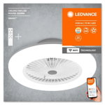 Plafoniera LED inteligenta cu ventilator Ledvance Smart+ WiFi CEILING FAN cu Telecomanda, 75W, 4100 lm, lumina alba (3000-6500K), dimabila, IP20, Ø600x216mm, Alb, Ledvance