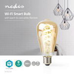 Bec LED Smart Vintage NEDIS WIFILT10GDST64, E27, 5.5W, 350lm, Bluetooth, Dimabil, Wi-Fi, lumina variabila, compatibil Alexa, Google Assistant