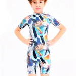 Costum de baie pentru Copii cu maneci scurte, THK150316, protectie UV, Unisex, Multicolor Picasso, Multicolor