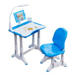 Birou cu scaun, reglabile pe inaltime, cu lampa si suport tableta, L-Sun - bleu, L-Sun