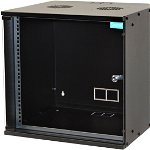Cabinet metalic Spacer SPCW-9U-450-BK-03 9U, Wall mount, 600 x 450 mm, Glass door, Negru, Spacer