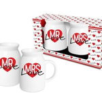 Set 2 cani Mrs + Mr Love, 350 ml, portelan, Bg-Tech