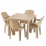 Set masa patrata cu 4 scaune, pentru gradina, din plastic, model impletitura ratan, Crilelmar