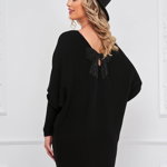 Pulover tricotat negru cu croi larg si aplicatii cu perle la spate - SunShine, SunShine