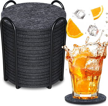 Set de 18 coastere cu suport de metal Hoomil, pasla, gri, 10 cm, 