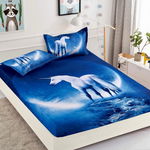 Husa de pat cu elastic + 2 Fete de Perna 160x200, Night Unicorn, JOJO HOME