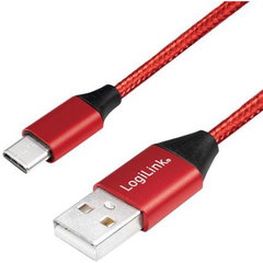 Cablu de date Logilink CU0147, USB 2.0 - USB-C, 0.3m, Red Cablu de date Logilink CU0147, USB 2.0 - USB-C, 0.3m, Red