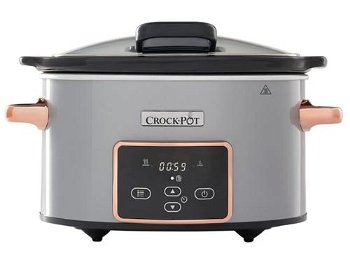 Slow cooker Digital Hinged Lid, 3.5L, 210 W, Functie Pastrare la cald, Vas ceramica detasabil, Argintiu
