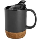 Cana cafea/ceai, Quasar & Co.®, 400 ml, ceramica, cu capac to go, baza de pluta, negru