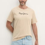 Pepe Jeans tricou din bumbac Eggo barbati, culoarea bej, cu imprimeu, PM508208, Pepe Jeans