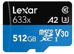 Card de memorie Lexar High-Performance 633x microSDXC, 512GB, UHS-I U3, A2, V30, Clasa 10