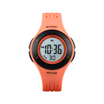 Ceas de copii sport SKMEI 1455 waterproof 5ATM cu cronometreu alarma zi si iluminare ecran portocaliu, Skmei