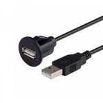 Cablu adaptor extensibil USB 2.0 tata la USB mama, waterproof, cu suport de prindere, 1m, negru, PLS