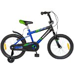 Bicicleta copii BONANZA 16" Hurricane G1601B, culoare negru/albastru, roti ajutatoare, varsta 4-6 ani , Bonanza