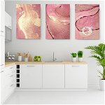 Set 3 tablouri abstract imitatie marmura roz auriu - Dimensiune multicanvas: 3 tablouri 60x90 cm, 