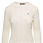 Ralph Lauren 'Juliana' White Cable Knit Pullover with Contrasting Embroidered Logo in Cotton Woman WHITE, Ralph Lauren