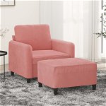 vidaXL Fotoliu canapea cu taburet, roz, 60 cm, catifea
