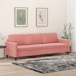 Canapea cu 3 locuri vidaXL, roz, 210 cm, catifea, 27.2 kg