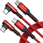 Set de 2 cabluri USB C la USB C Jsaux, cu unghi de 90 grade, rosu/negru, 2 m