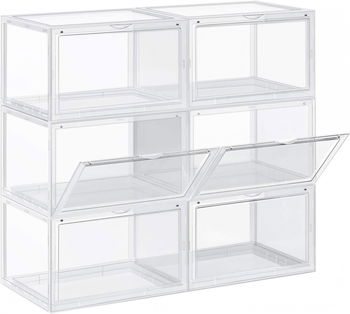 Raft cu 6 compartimente cu capac Songmics, transparent, plastic, 36 x 28 x 22 cm