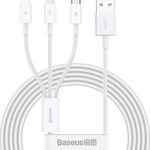 Cablu USB 3in1, Lightning/USB-C/MicroUSB, 1.2m, 3.5A, alb, Baseus