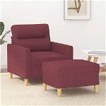 vidaXL Fotoliu canapea cu taburet, roșu vin, 60 cm, material textil, vidaXL