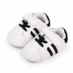 Adidasi albi cu dungi negre pentru bebelusi, Superbebeshoes