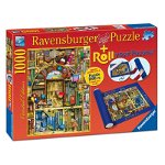 Ravensburger - Puzzle Librarie bizara, 1000 piese + suport pentru rulat