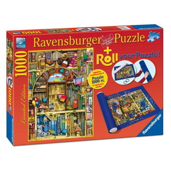 Ravensburger - Puzzle Librarie bizara, 1000 piese + suport pentru rulat
