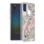 Husa Samsung Galaxy A21S Roz cu Imprimeu Marmura Techsuit