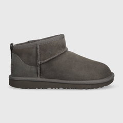 UGG, Ghete slip-on rezistente la apa din piele intoarsa Classic Ultra Mini, Gri, 31 EU