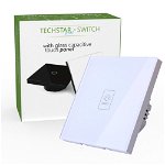 Intrerupator Touch Techstar® TG02, Sticla Securizata, Design Modern, Iluminare LED, 1 Faza, Alb