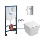 Set vas wc suspendat rimless cu capac soft close Fluminia, Paris si set rezervor wc incastrat Grohe Rapid SL cu set fixare si clapeta crom Skate Cosmopolitan Grohe, Grohe