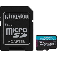 Card de memorie MicroSDXC Kingston Canvas Go Plus SDCG4/1TB, 1 TB, clasa 10, U3, V30, adaptor, recomandat pentru gaming/camere actiune
