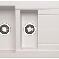 Chiuveta Pyramis ALAZIA 1 1/2B 1D SNOW, din granit, reversibil, 1 cuva+1cuva auxiliara+picurator, alb