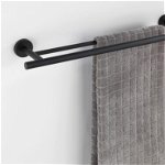 Suport prosoape cu fixare pe perete Duo Bosio, Wenko Power-Loc®, 5.5 x 60 cm, inox, negru, Wenko