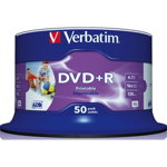 Dvd+r verbatim 4.7gb, 120min, viteza 16x, 50 buc, single layer, spindle, printabil, wide inkjet printable 43512