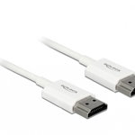 Cablu HDMI v2.0 3D 4K T-T 4.5m Activ Slim Premium Alb, Delock 85139, Delock