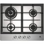 Plita gaz Master Kitchen MKHG 6031ED-TCXS, 4 arzatoare, latime 60 cm, gratare fonta, arzator wok, aprindere integrata, Inox