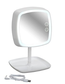 Oglinda cosmetica tactila cu lampa LED din plastic, cablu USB, Ostia Alb, L19xl18xH29 cm, 